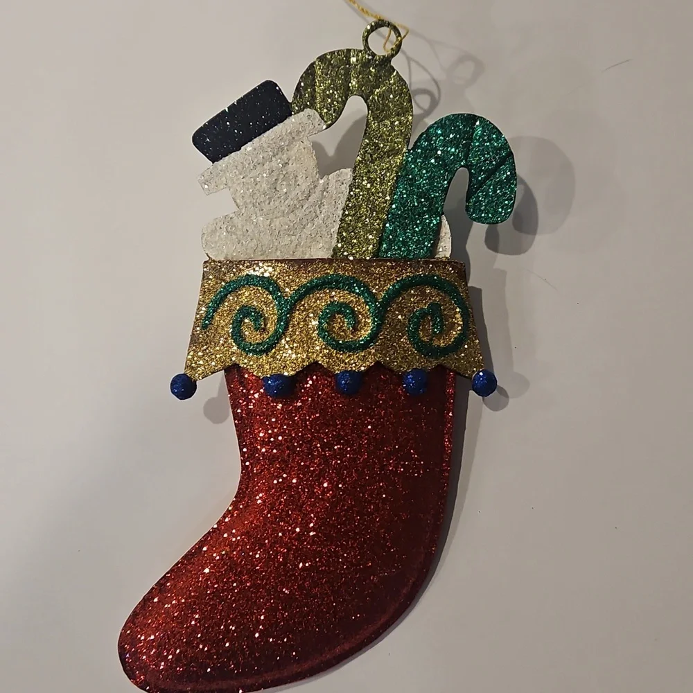 Rare Pier 1 Glittery Red Christmas Stocking Ornament